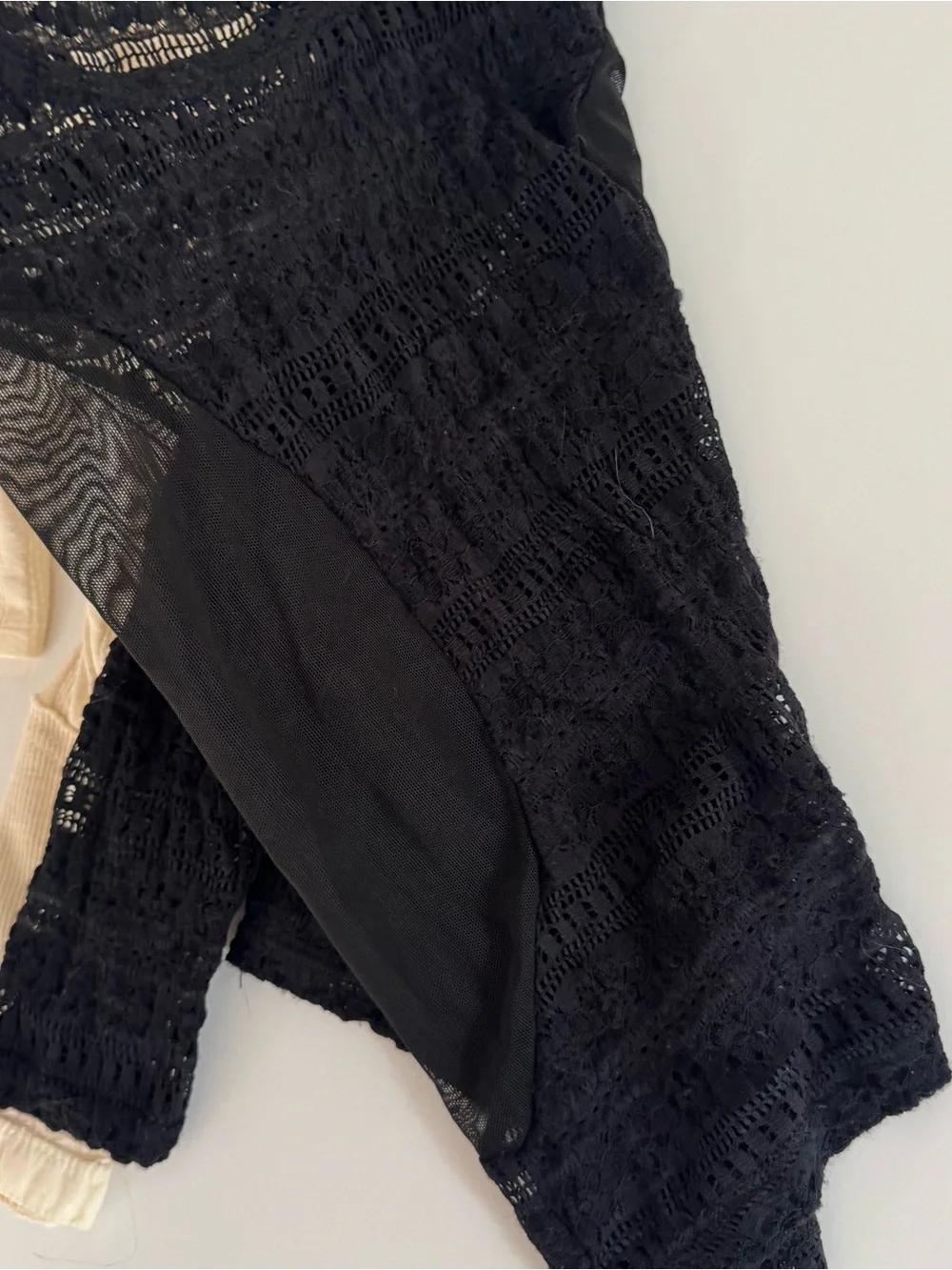 Cream and Black Ribbed Square-Neck Tops - Long Sleeve Duo